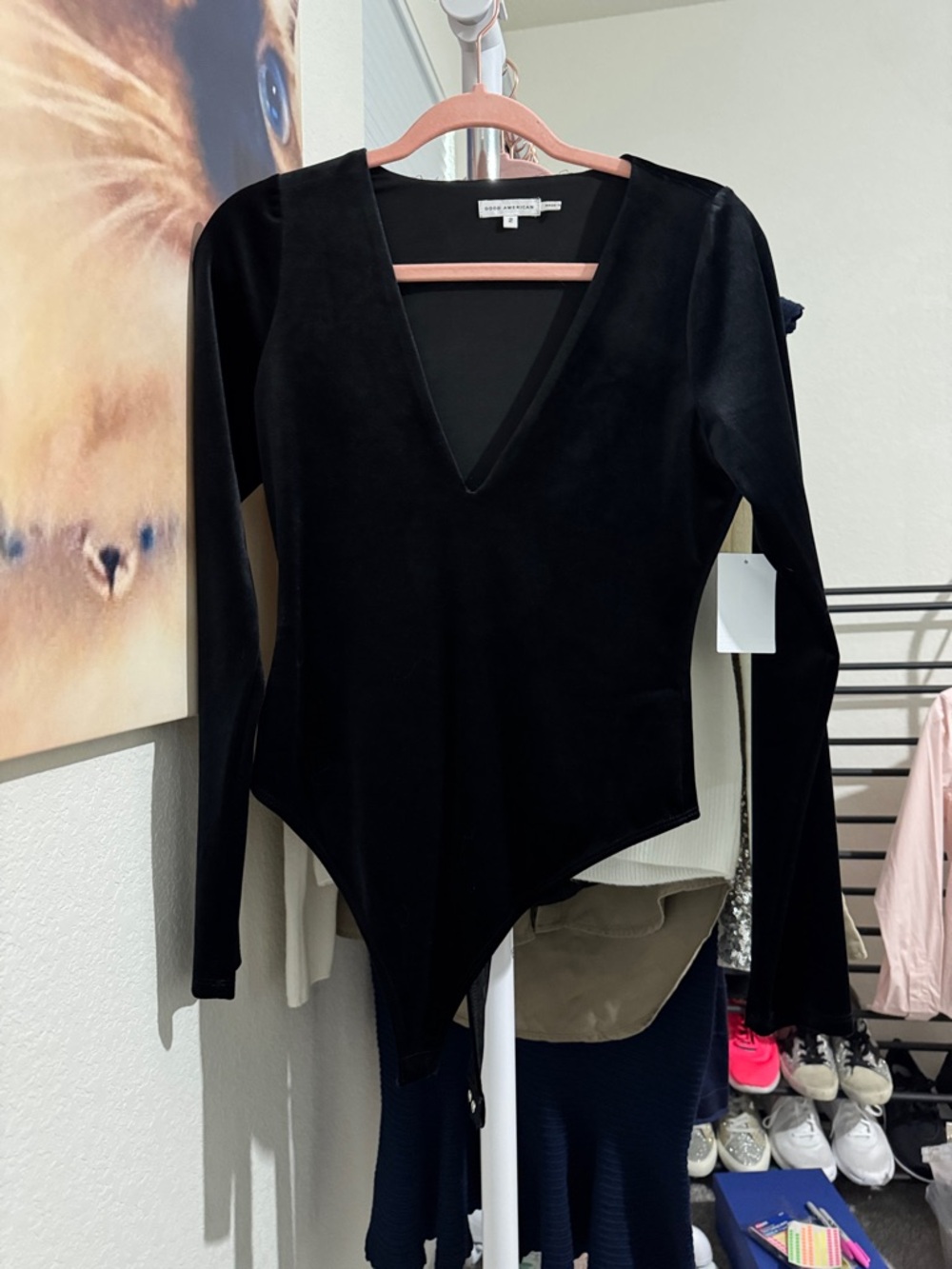 NWT Good American Velvet Deep v Bodysuit Sz 2/M